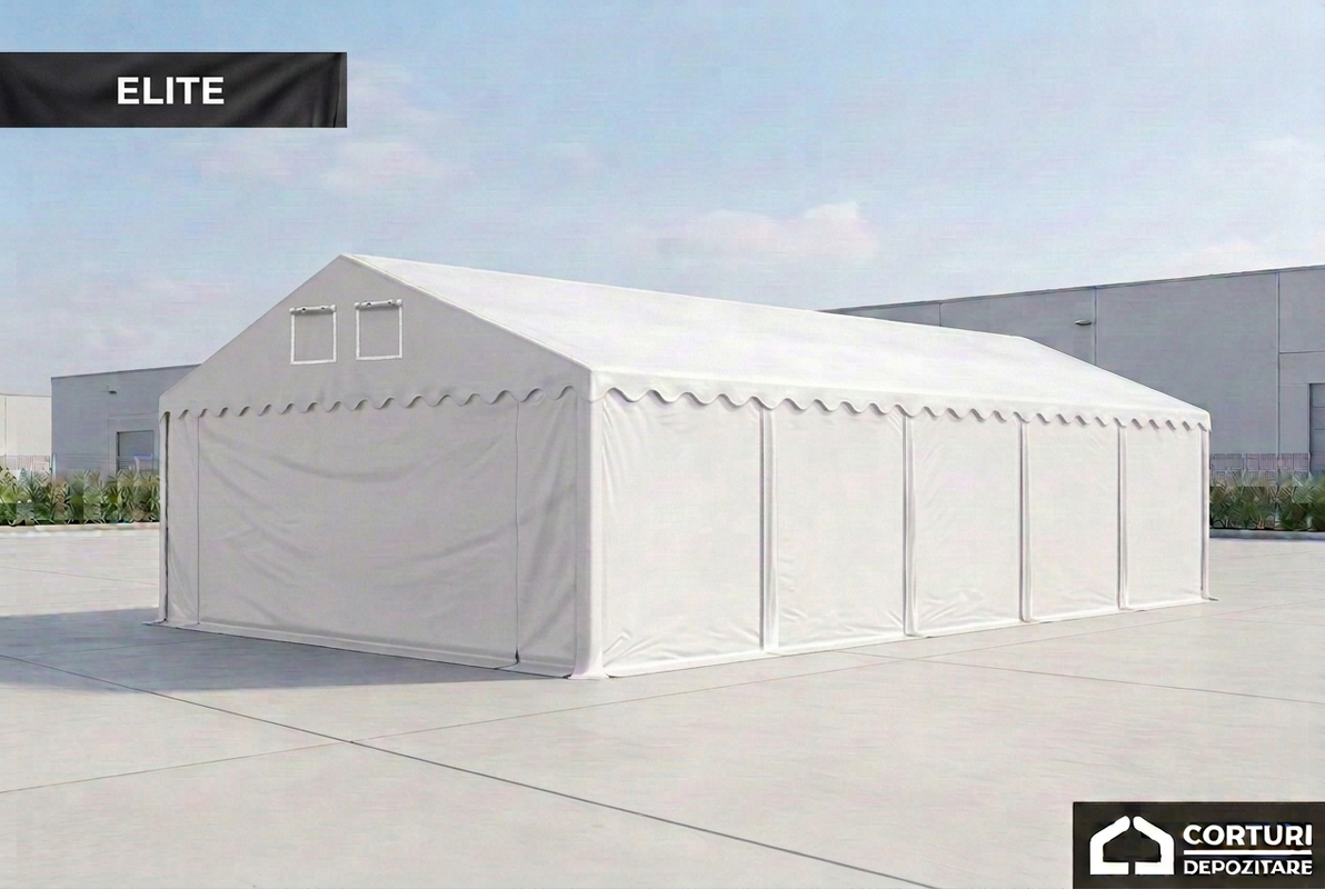 Cort depozitare 5 × 10 m ELITE – 50 m², PVC 550 g/m², alb