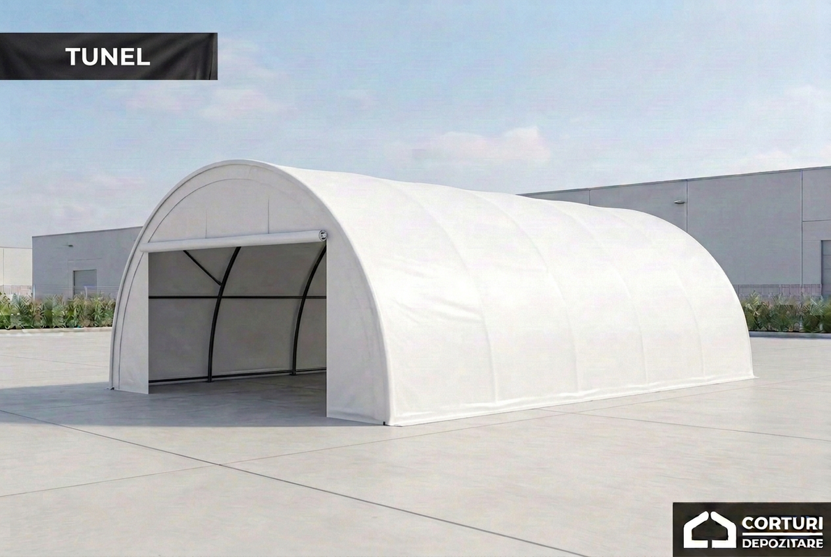 Cort tunel 6 × 7 m, PVC 750 g/m², alb
