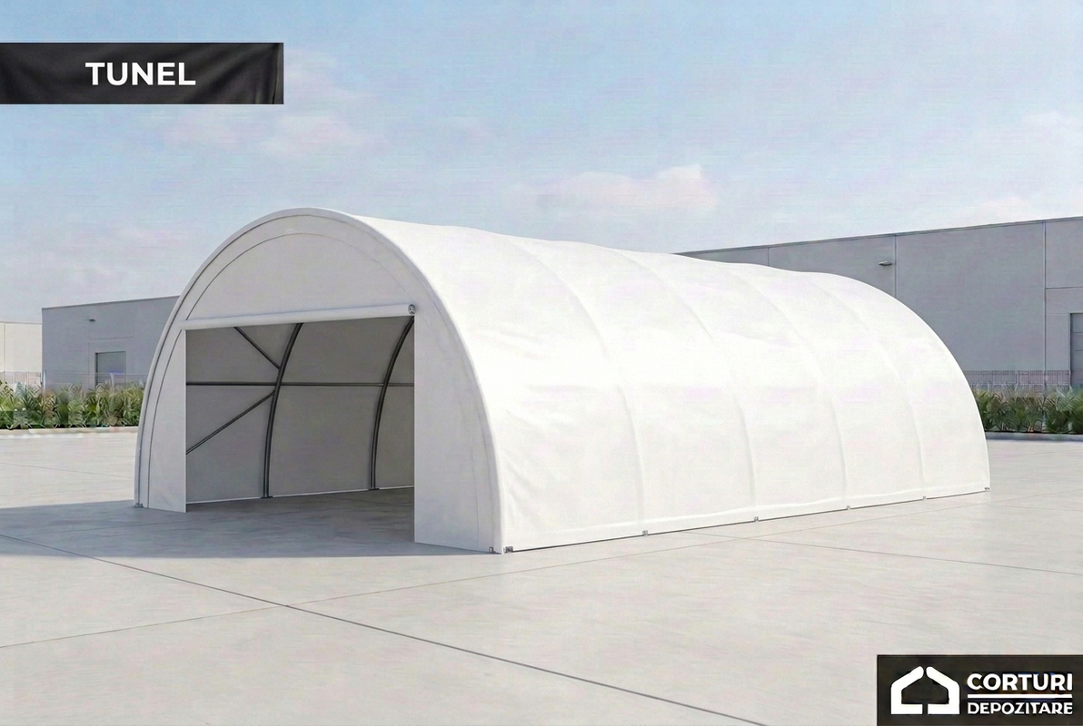 Cort tunel 6 × 9 m, PVC 750 g/m², alb