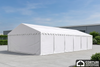 Cort alb de depozitare 6 × 12 m CLASIC și PREMIUM, în ambient industrial.